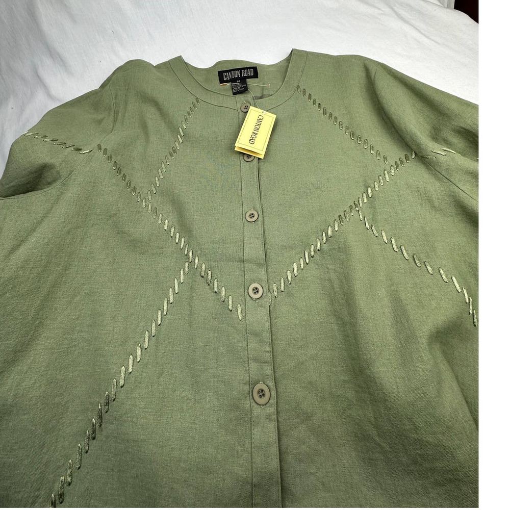 NWT - Canyon Road Olive Green Linen/Rayon Jacket with Satin Stitch Trim - 3X